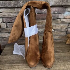 Nine West Women's GOTCHA2 Platform Medium Brown Suede Knee High Boots 7.5 M